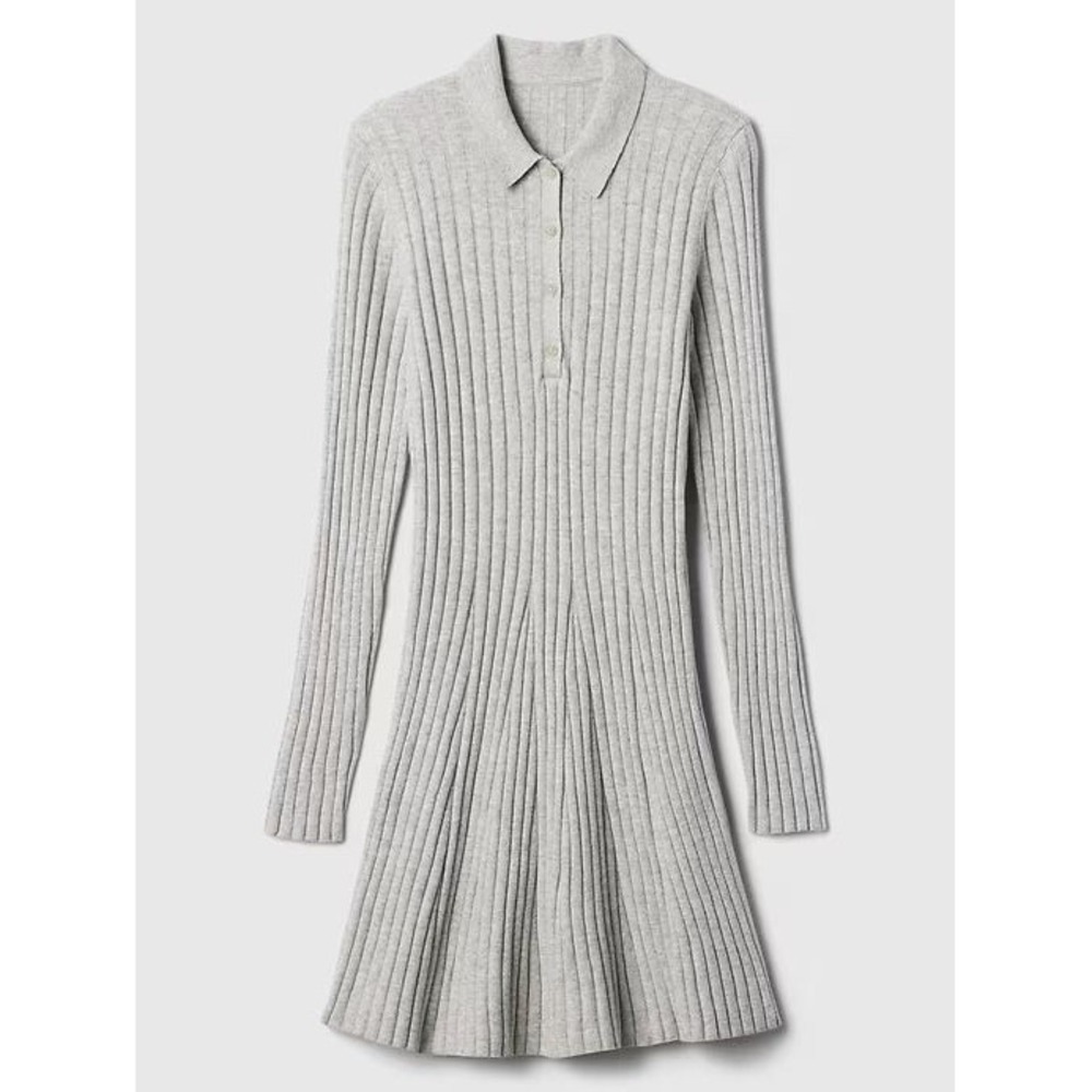 Gap Women's CashSoft Ribbed Polo Sweater Mini Dress - Lt Grey Heather -‎ Large